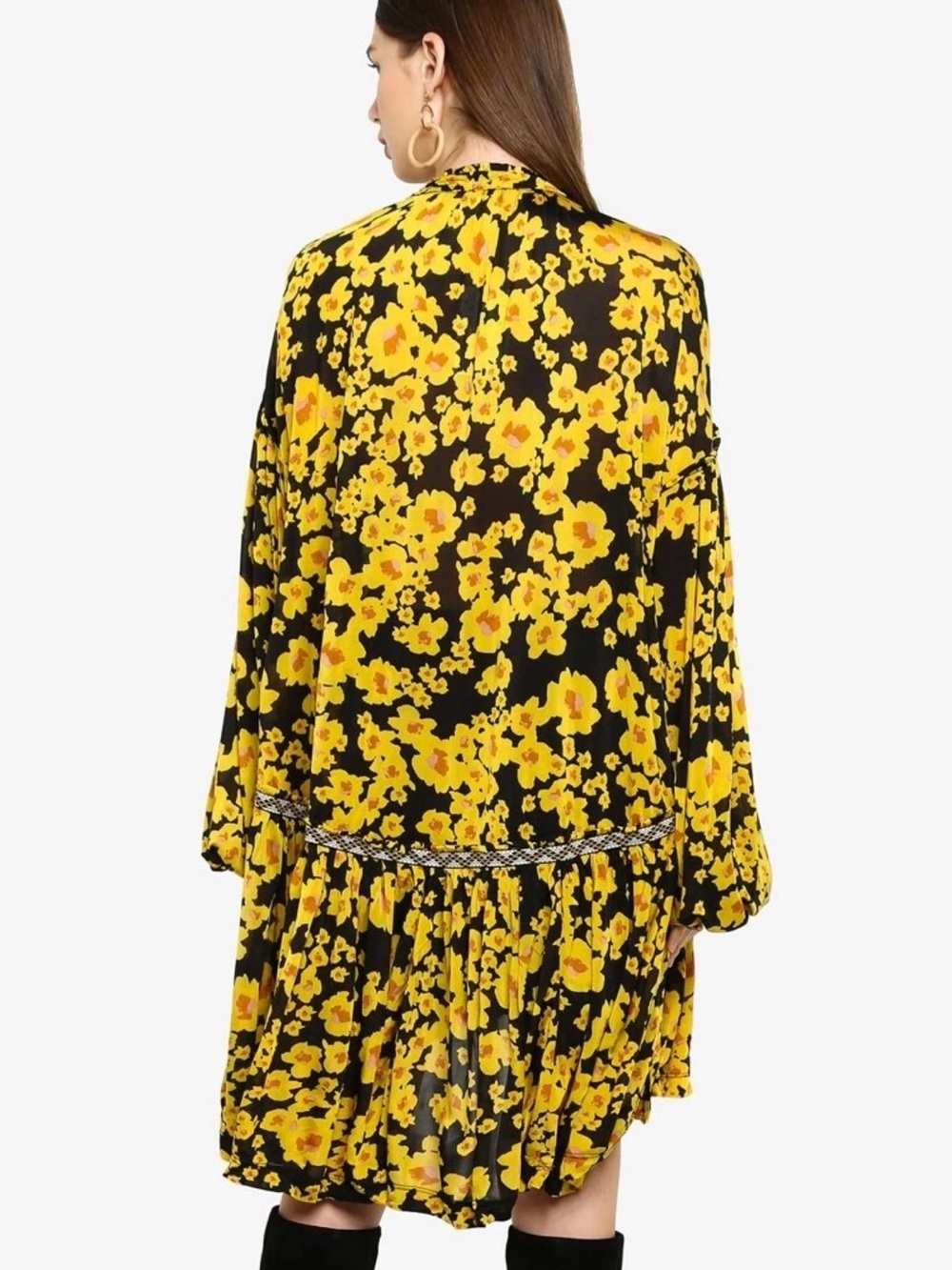 Free People Love Letter button dress black and yellow floral size small - Picture 3 of 10